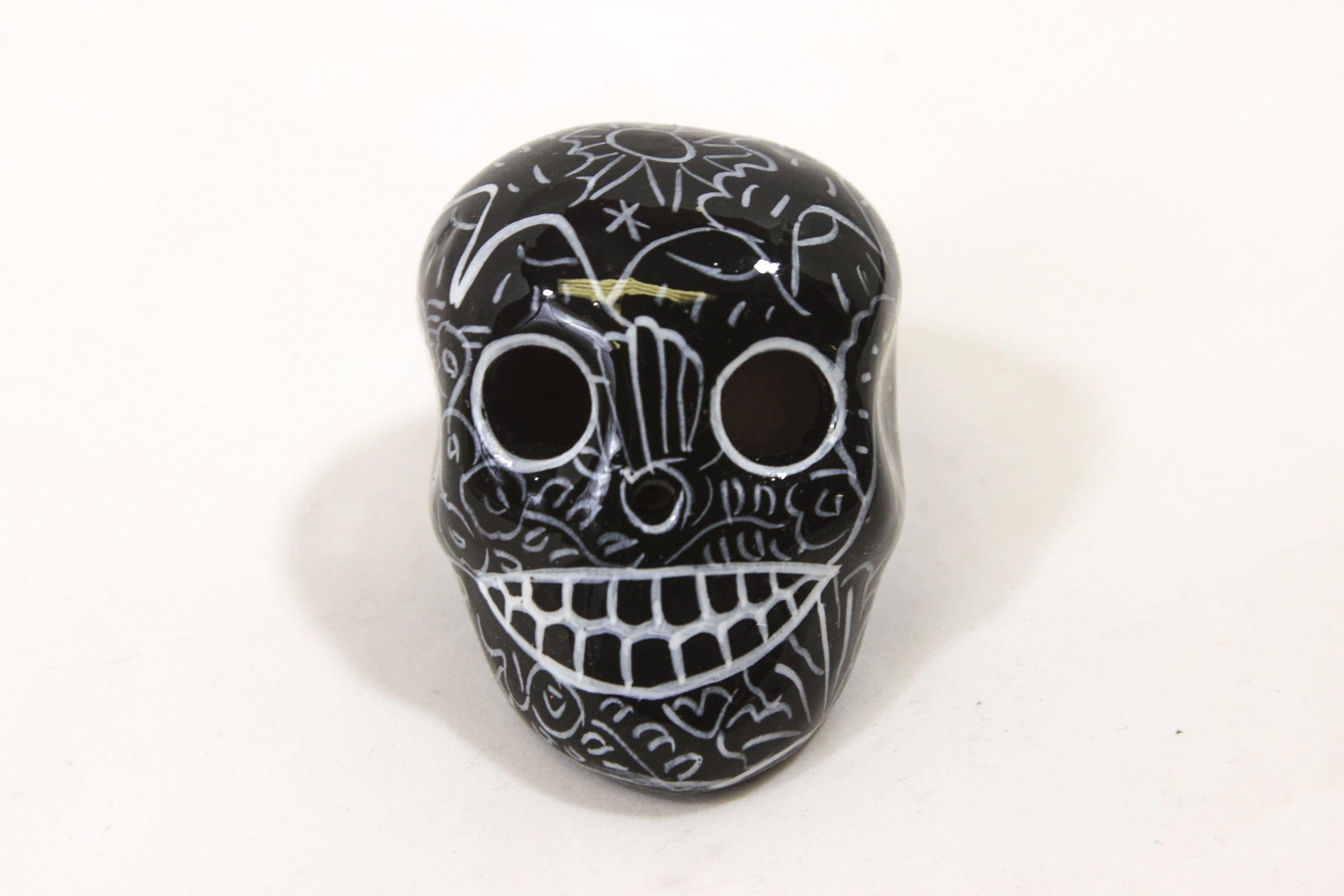 Day of the Dead Sugar Skull 2" Hand Painted Black