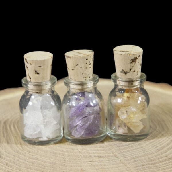 Set of Three Crystal Jars - Citrine, Amethyst, and Clear Quartz Chips