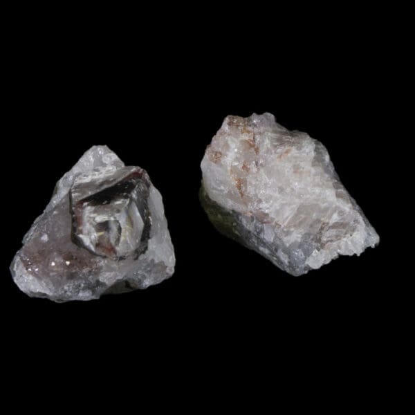 Set of Two Unique Amethyst With White and Pink Crystal and Black Inclusions