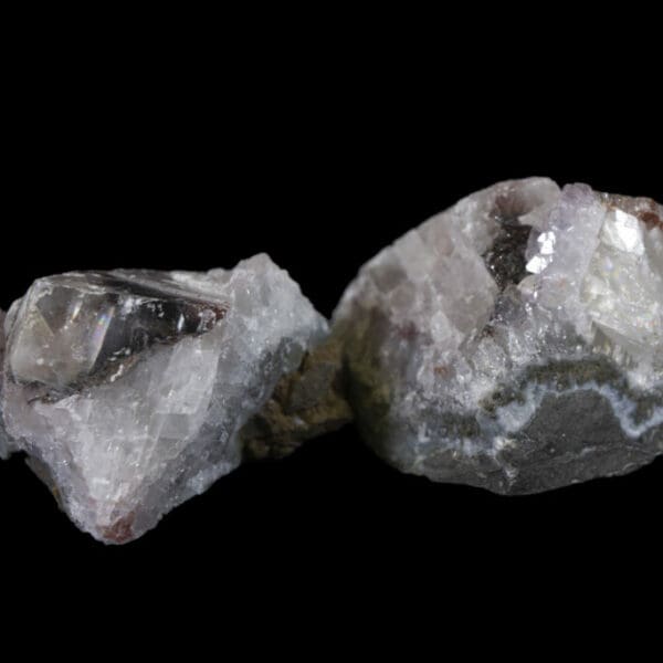 Set of Two Unique Amethyst With White and Pink Crystal and Black Inclusions