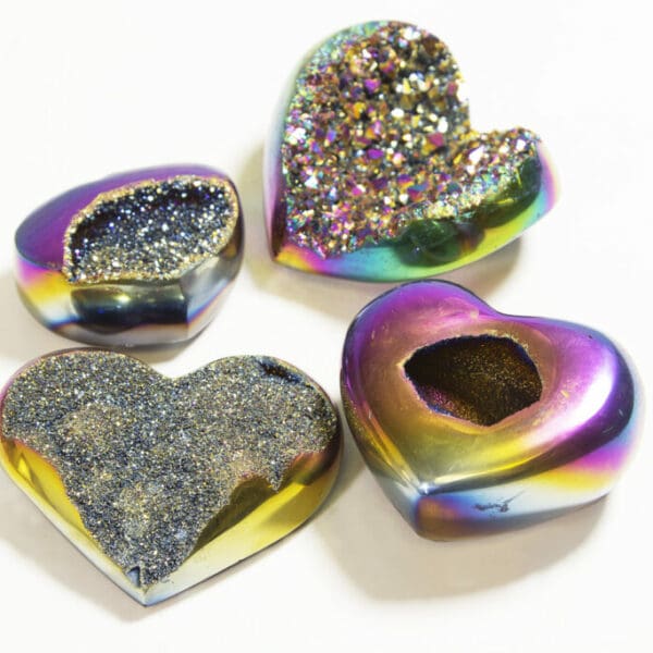 Titanium Aura Amethyst Hearts