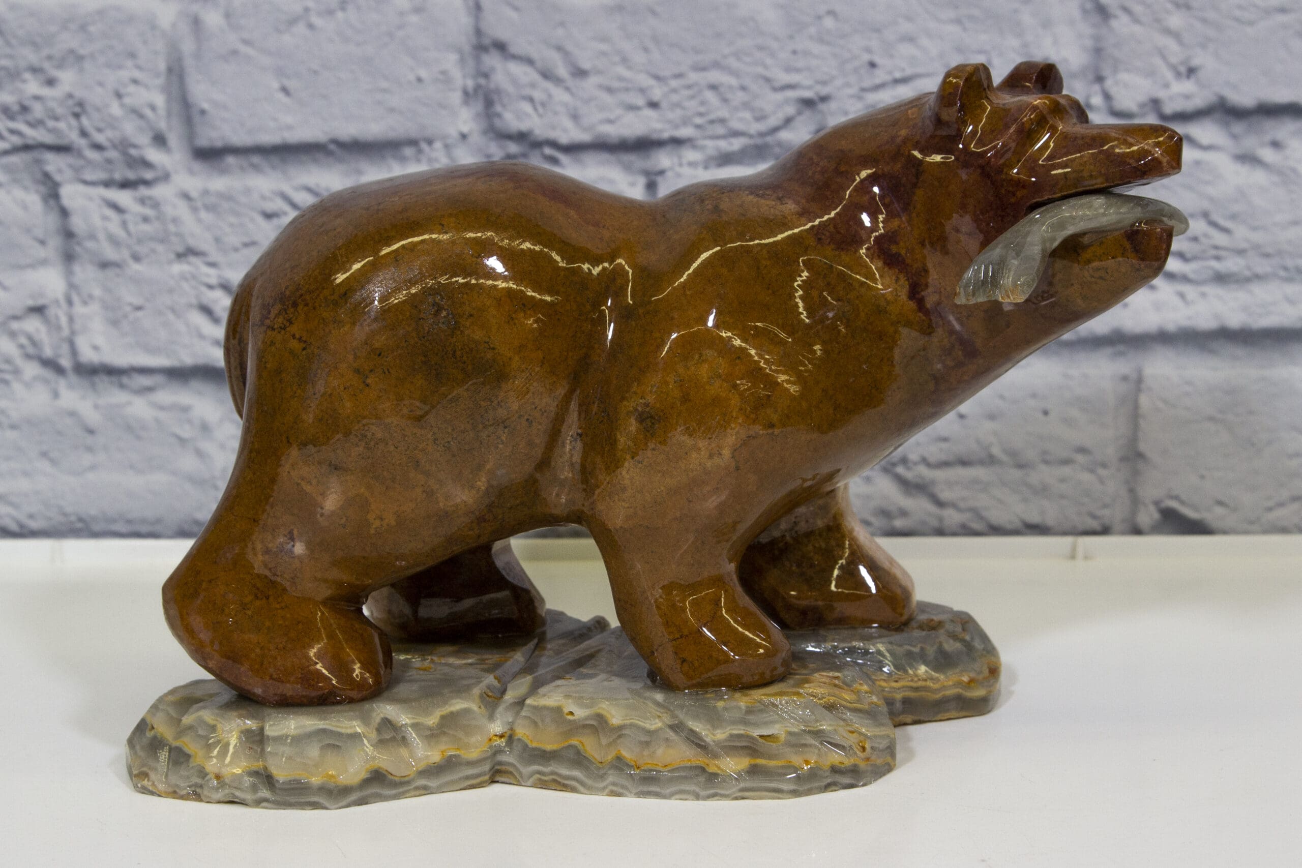 12" Marble Bear with Fish